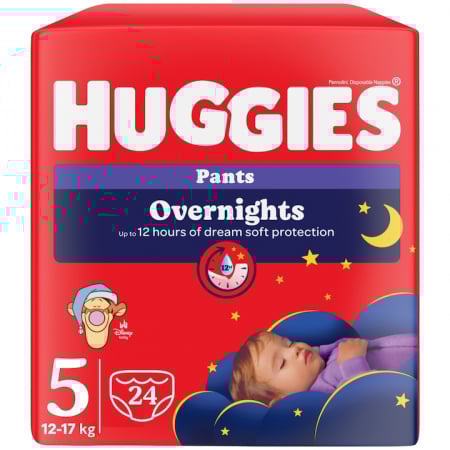 Scutece Si Chilotei - Scutece chilotel Huggies Elite Soft Overnight,Nr.5, 12-17 kg, 24 buc