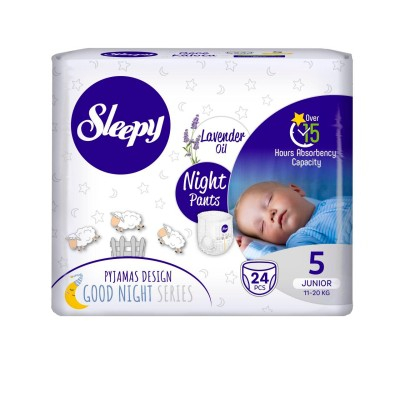 Pentru bebelusi - Scutece chilotel Sleepy Natural Junior Night, Marimea 5, 11-18 kg, 24 bucati