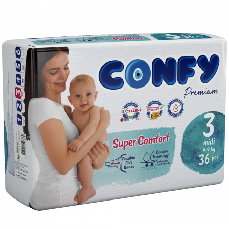 Scutece Confy Premium Copii  MDI ECO2, Marimea 3, 4–9 kg, 36 bucati [0]