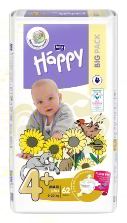 Scutece Si Chilotei - Scutece copii Happy, Maxi Plus, nr 4+, 9-20 kg, 62 bucati