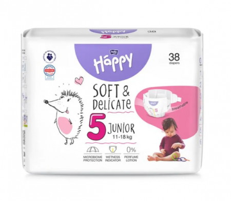 Pentru bebelusi - Scutece copii Happy Soft & Delicate Junior,Nr.5,11-18 kg,38 buc