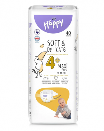 Pentru bebelusi - Scutece copii Happy Soft & Delicate Maxi Plus,Nr.4,9-15 kg,40 buc