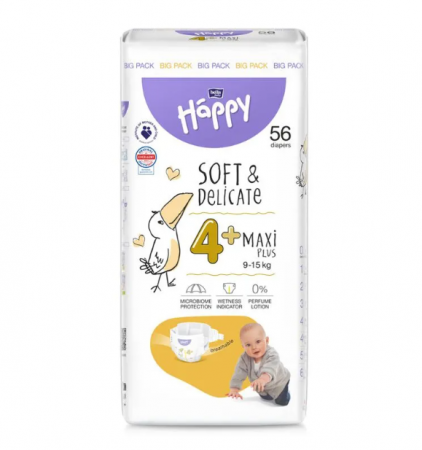 Pentru bebelusi - Scutece copii Happy Soft & Delicate Maxi Plus,Nr.4,9-15 kg,56 buc