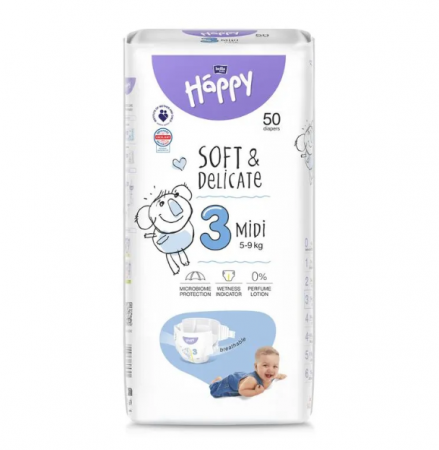 Promotii - Scutece copii Happy Soft & Delicate Midi,Nr.3,5-9 kg,50 buc