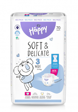 Scutece Si Chilotei - Scutece copii Happy Soft & Delicate Midi,Nr.3,5-9 kg,70 buc