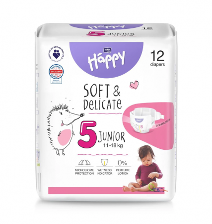 Pentru bebelusi - Scutece copii Happy Soft & Delicate Junior,Nr.5,11-18 kg,12 buc