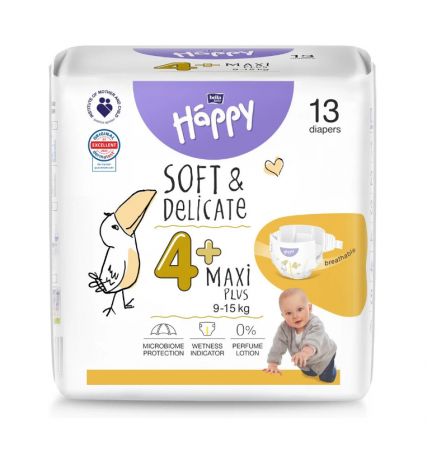 Scutece Si Chilotei - Scutece copii Happy Soft & Delicate Maxi Plus,Nr.4,9-15 kg,13 buc