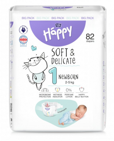 Pentru bebelusi - Scutece copii Happy Solf & Delicate New Born,Nr.1, 2-5 kg, 82 buc