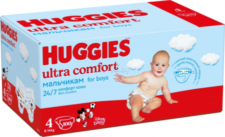 Promotii - Scutece Huggies Ultra Comfort Box, Baieti, Marimea 4, 8-14 kg, 100 bucati