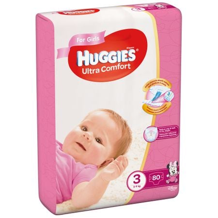 Pentru bebelusi - Scutece Huggies Ultra Comfort, Girl, Marimea 3, 5-9 kg, 80 bucati