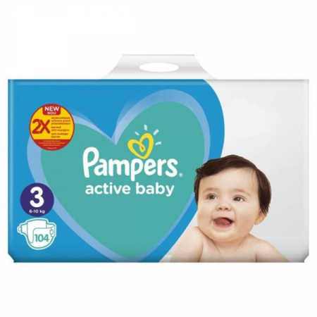 Scutece Pampers Active Baby Giant Pack+, Marimea 3, 6 -10 kg, 104 bucati