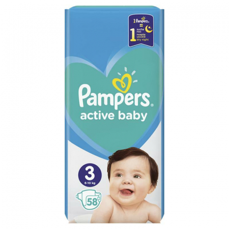 Scutece Pampers Active Baby, Marimea 3, 6-10 kg, 58 bucati