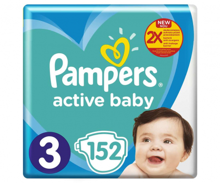 Scutece Pampers Active Baby Mega Box, Marimea 3, 6 -10 kg, 152 bucati