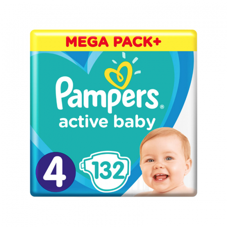 Scutece Pampers Active Baby Mega Box, Marimea 4, 9 -14 kg, 132 bucati