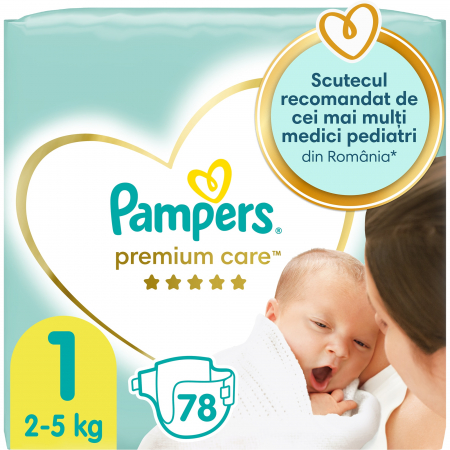 Scutece Pampers Premium Care New Born, Marimea 1, 2-5 kg, 78 bucati