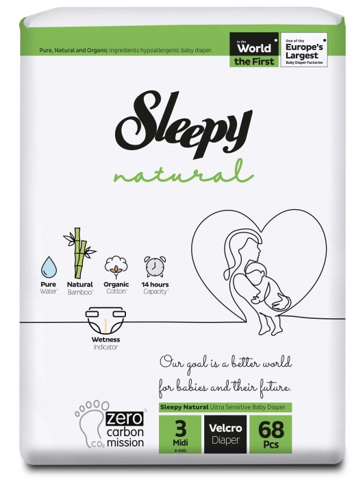 Promotii - Scutece Sleepy Natural Ultra Sensitive Double, Marimea 3 Midi , 4-9kg, 68 bucati