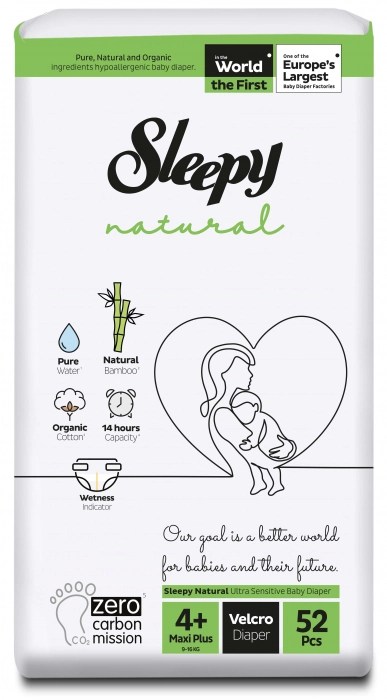 Promotii - Scutece Sleepy Natural Ultra Sensitive Double, Marimea 4+ Maxi Plus, 9-16kg, 52 bucati