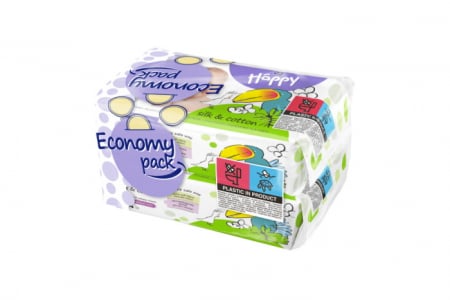 Servetele Umede Bebelusi - Servetele umede bumbac si matase Happy Silk&Cotton, 2 pachete x 64 bucati, 128 buc