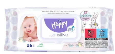 Servetele Umede Bebelusi - Servetele umede Happy Sensitive cu aloe, 1 pachet, 56 bucati
