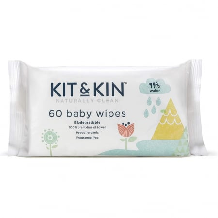 Servetele Umede Bebelusi - Servetele Umede Hipoalergenice Biodegradabile Kit&Kin, 1 pachet, 60 bucati