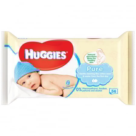 Servetele Umede Bebelusi - Servetele Umede Huggies Pure, 1 pachet, 56 bucati