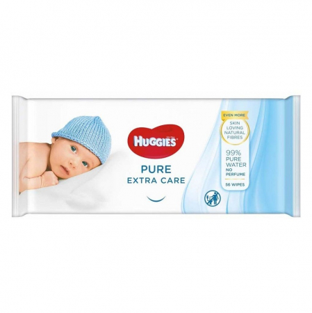 Servetele Umede Bebelusi - Servetele Umede Huggies Pure Extra Care, 1 pachet, 56 bucati