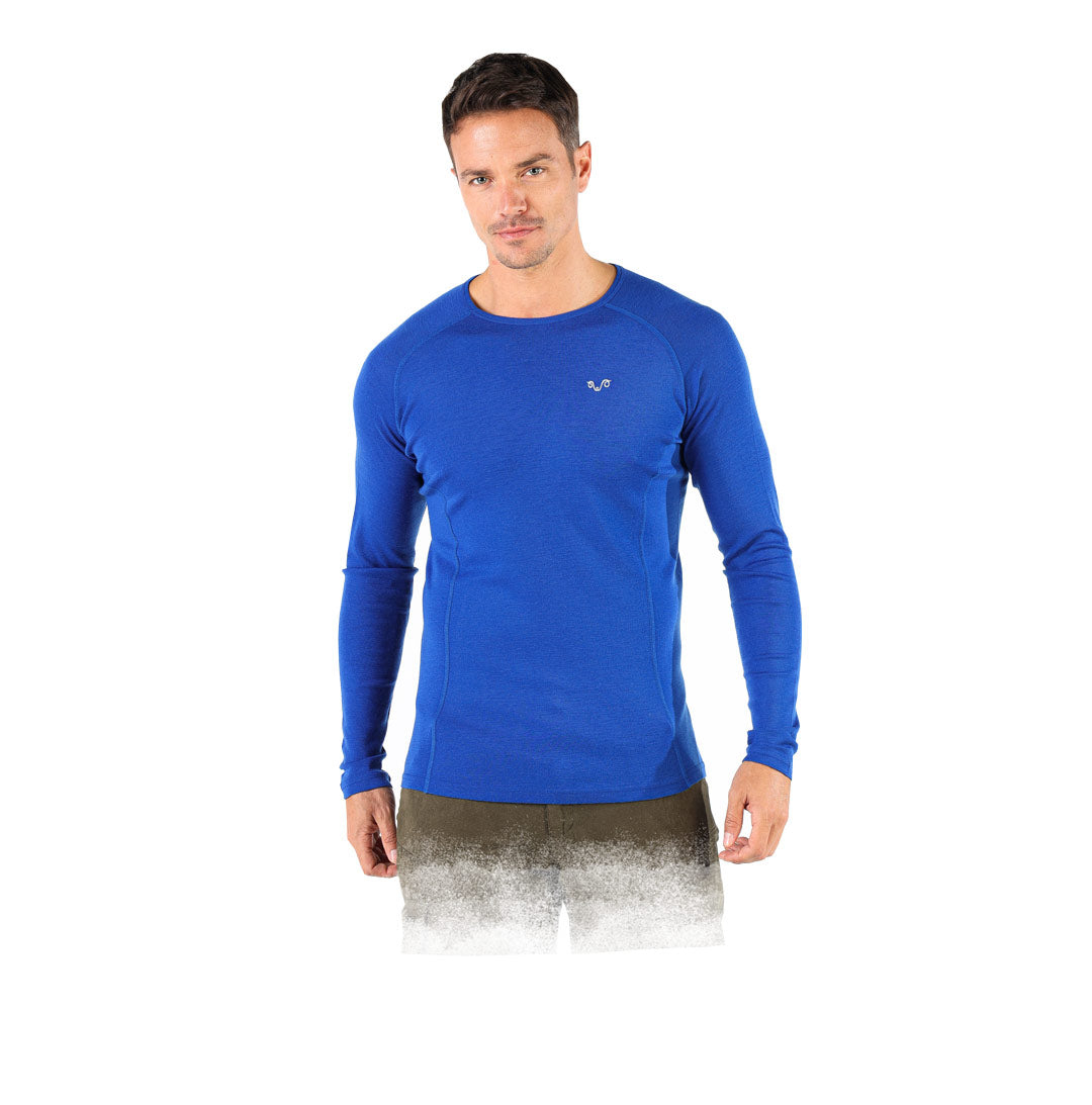 Remus - Bluza cu maneca lunga  - 100% Lana Merino Albastru, S
