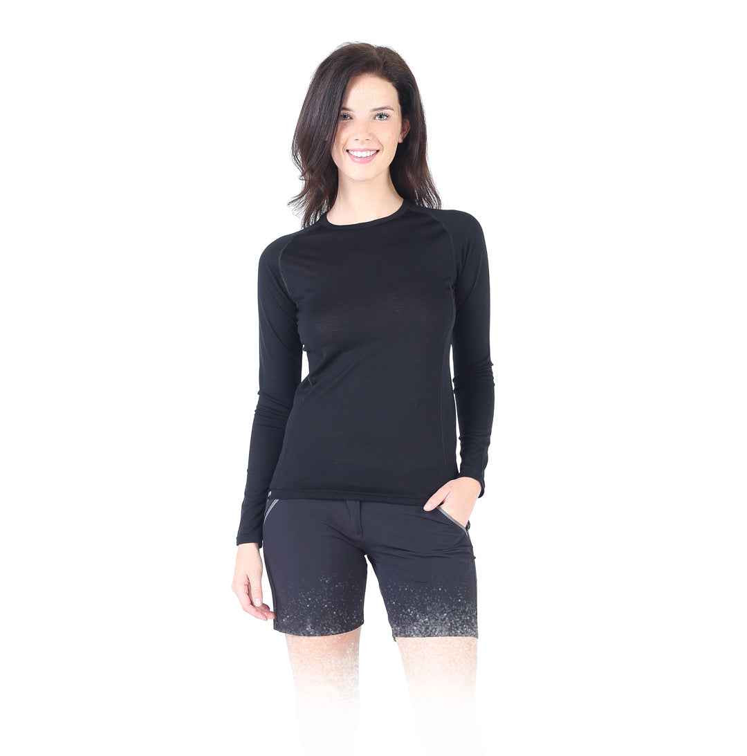Kona - Bluza cu maneca lunga  - 100% Lana Merino Negru, XL