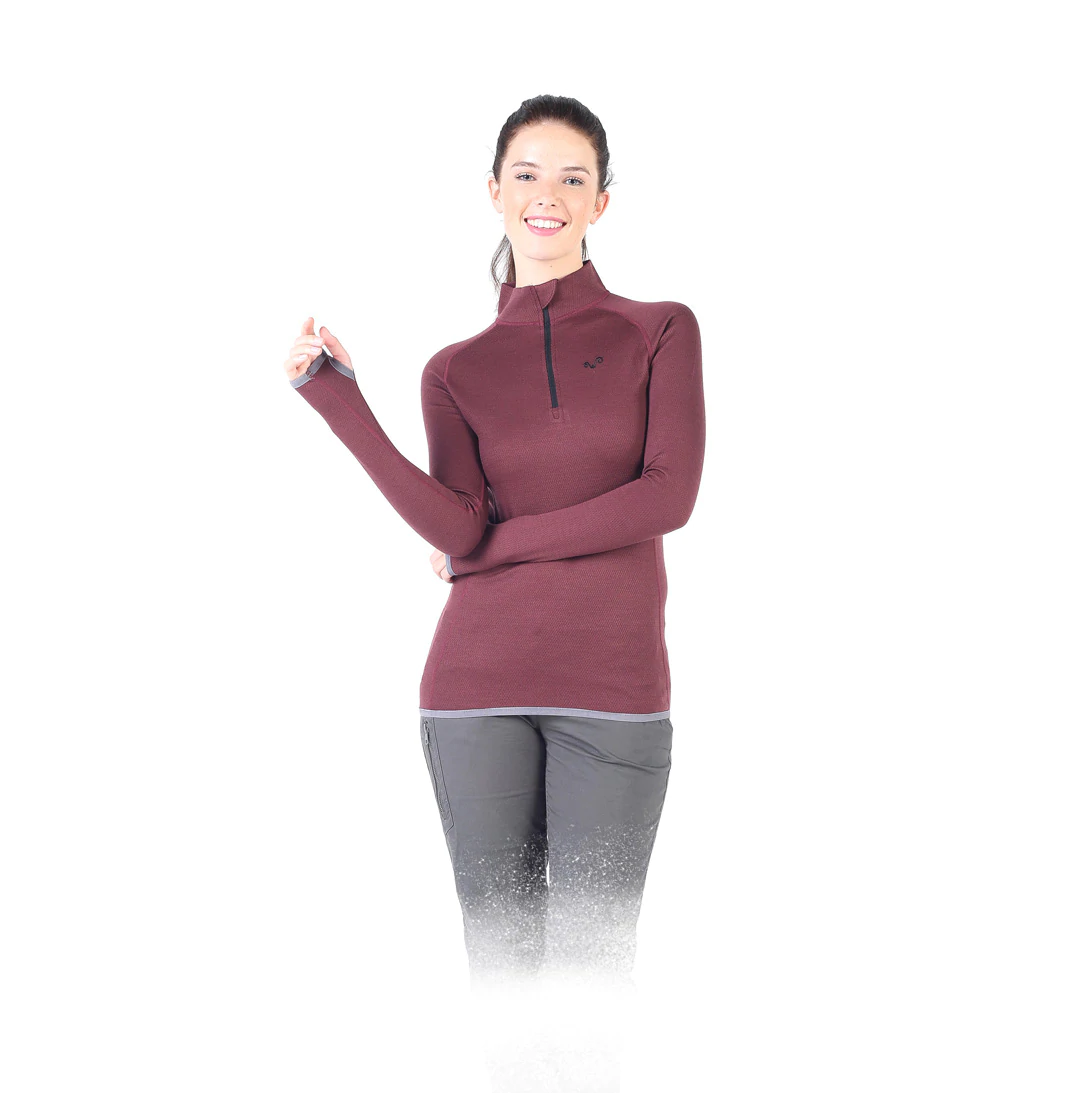 Lorica - Bluza cu maneca lunga (cu fermoar) - 100% Lana Merino M, Vişiniu