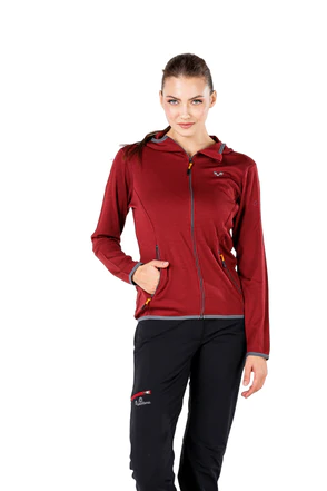 Marin - Hanorac (cu fermoar complet) - 100% Lana Merino Roşu, XL