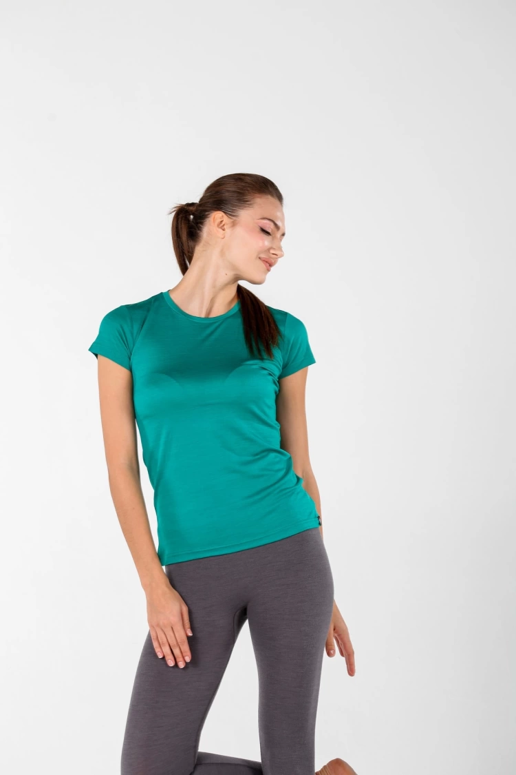 Pera - Tricou cu maneca scurta - 100% Lana Merino Verde Smarald, S
