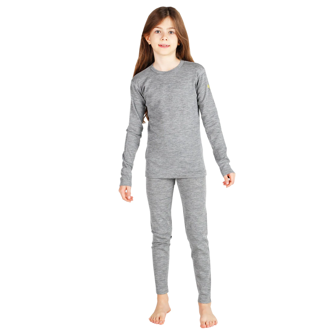 Set Lenjerie Termica Copii - 100% Lana Merino Gri, 5-6 ani