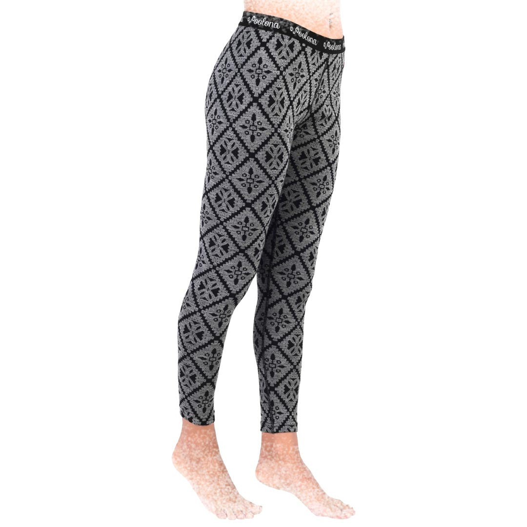 Venus- Colanti lungi - 100% Lana Merino M, Negru/ Gri