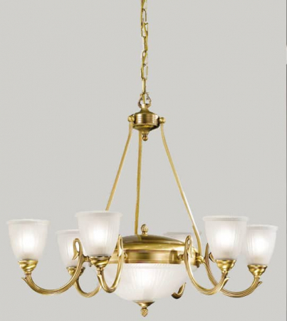 Corpuri De Iluminat - Lampa suspendata cu 8 lumini din alama cu abajur si sticla suflata Pur 171
