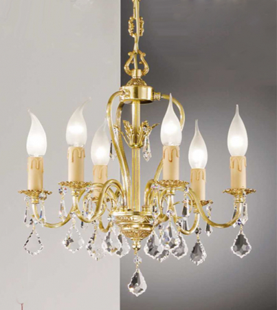 Corpuri De Iluminat - Lampa suspendata cu 6 lumini din alama cu pandantive din cristial Pur 141