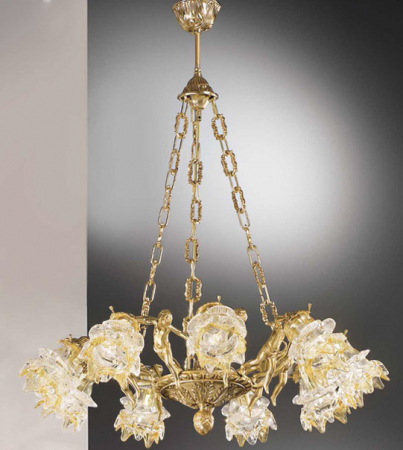Corpuri De Iluminat - Lampa suspendata cu 9 lumini din alama si sticla Pur 158