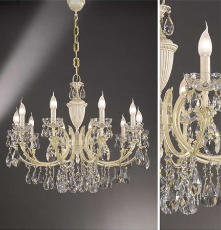Corpuri De Iluminat - Lampa suspendata cu 10 lumini din alama cu pandantive din cristial Pur 145
