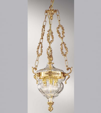 Corpuri De Iluminat - Lampa suspendata cu 3 lumini din alama si sticla suflata Pur 178