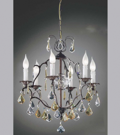 Corpuri De Iluminat - Lampa suspendata cu 6 lumini din alama si pandantive din cristial Pur 164
