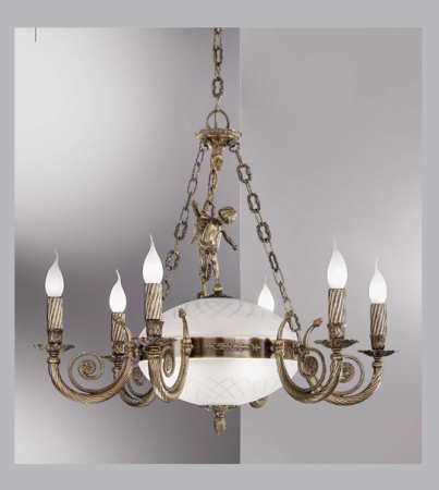 Corpuri De Iluminat - Lampa suspendata cu 9 lumini din alama si sticla Pur 166