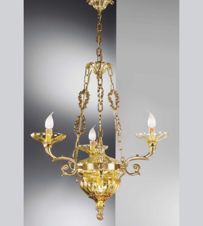 Corpuri De Iluminat - Lampa suspendata cu 5 lumini din alama cu bobeches si sticla suflata Pur 173