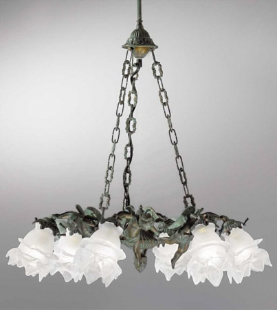 Corpuri De Iluminat - Lampa suspendata cu 6 lumini din alama si sticla Pur 153