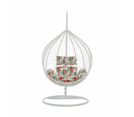 Accesorii casa si  gradina - Balansoar suspendat tip cuib din ratan cu pernă florală | Terasă & grădină