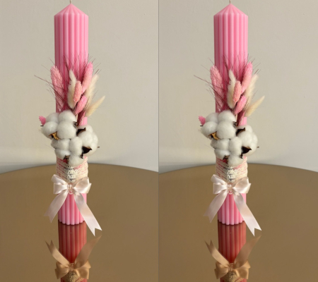 Set 2 lumânări roz decorate pentru nuntă | Elegante & Handmade