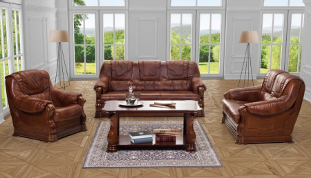 Canapele seturi 3+2+1 piele naturala si lemn - Canapea set 3 2 1 piele naturala Madras