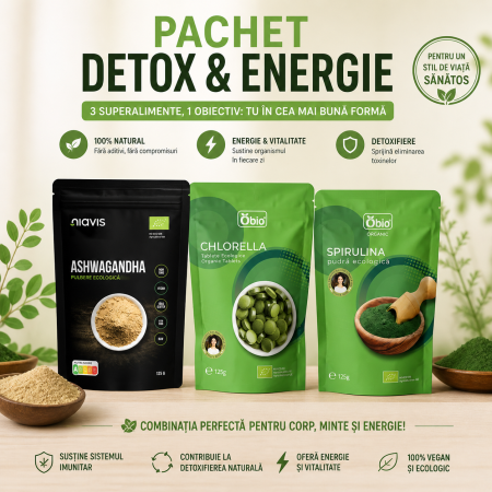 Suplimente & superalimente - Pachet detox energie ashwagandha chlorella spirulina bio