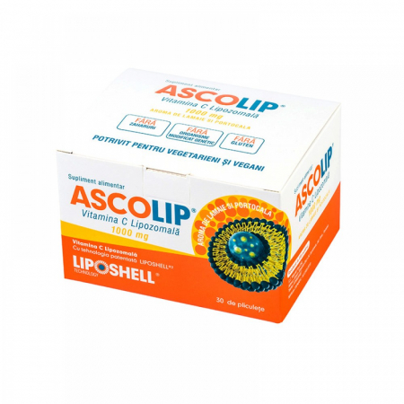 Suplimente & Superalimente - ASCOLIP Lipozamal Vitamina C 1000mg cu aroma de portocale 30 plicuri