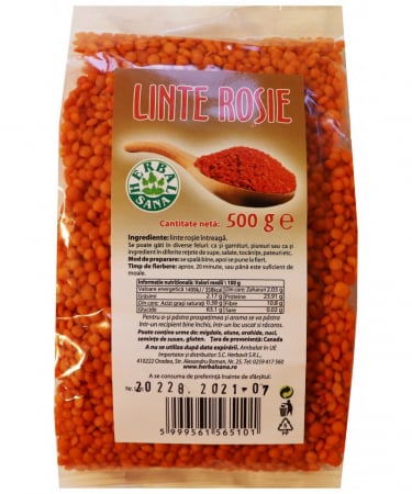 Leguminoase & Seminte - Linte rosie decorticata 500g, Canada