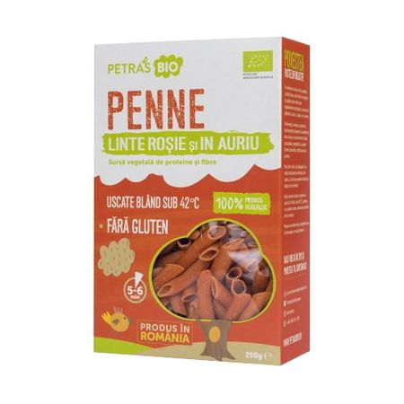 Cereale & Pseudocereale - Penne cu linte rosie si in auriu ECO 250g