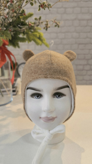 Căciulă lana fiarta/bumbac cu urechi, culoare bej [1]